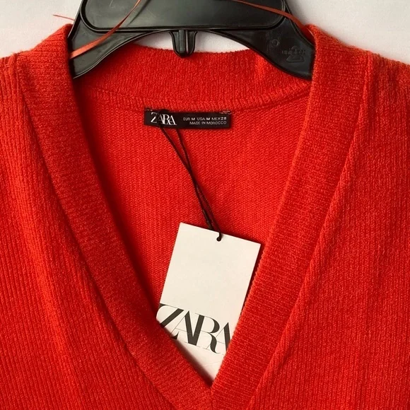 ZARA V Neck Long Sleeves Orange Sweater Medium - Picture 2 of 4
